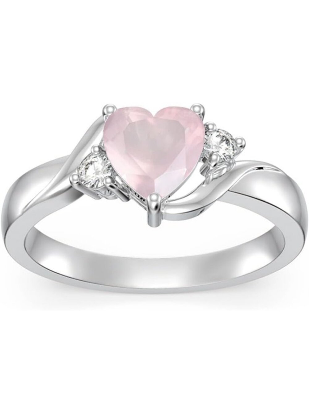 Minimalist 925 Sterling Silver Heart Crystal Birthstone Ring - Engraved Gift for